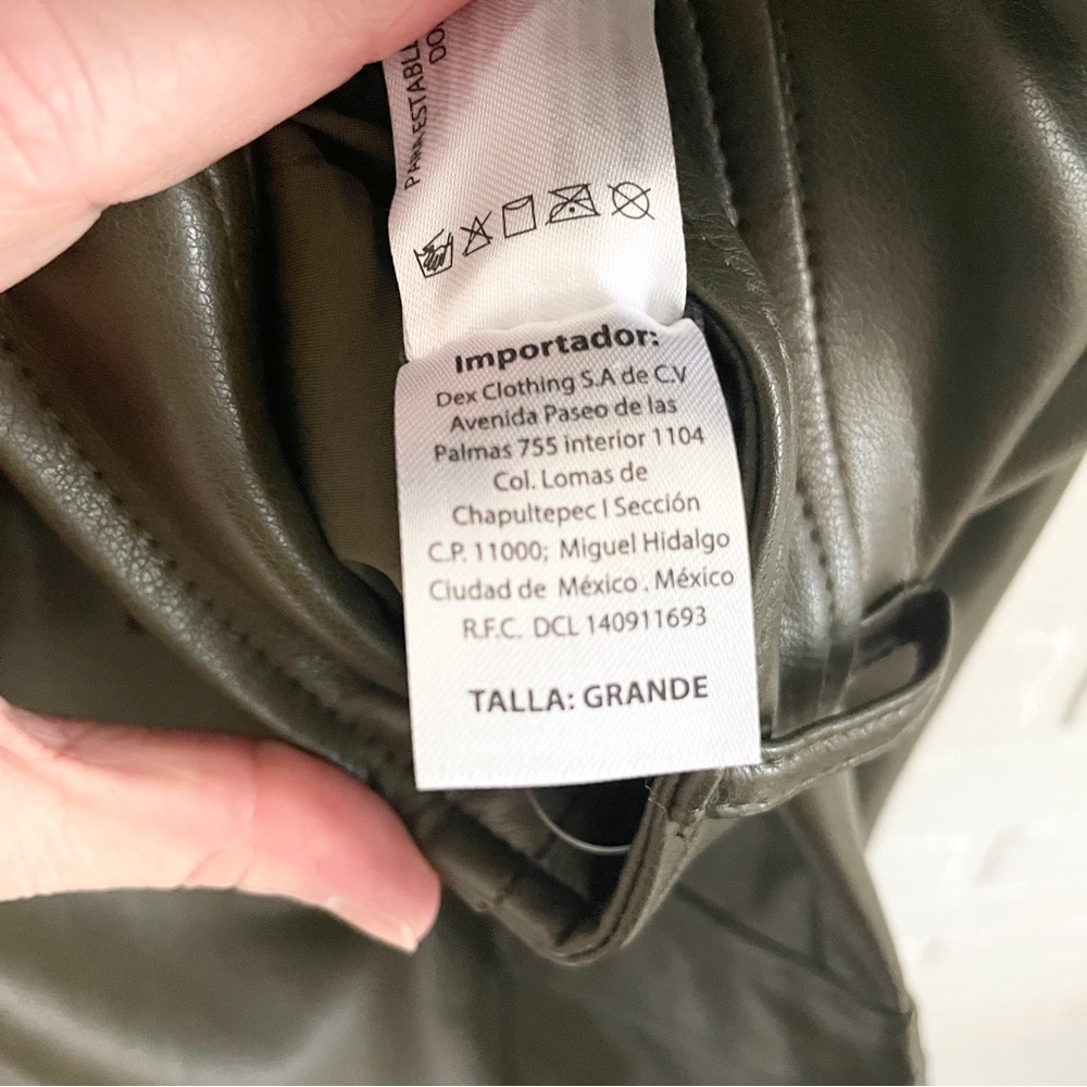 Y2K Vegan Leather Cargo Maxi Skirt Olive Khaki Utility Statement Sz L - Picture 16 of 16